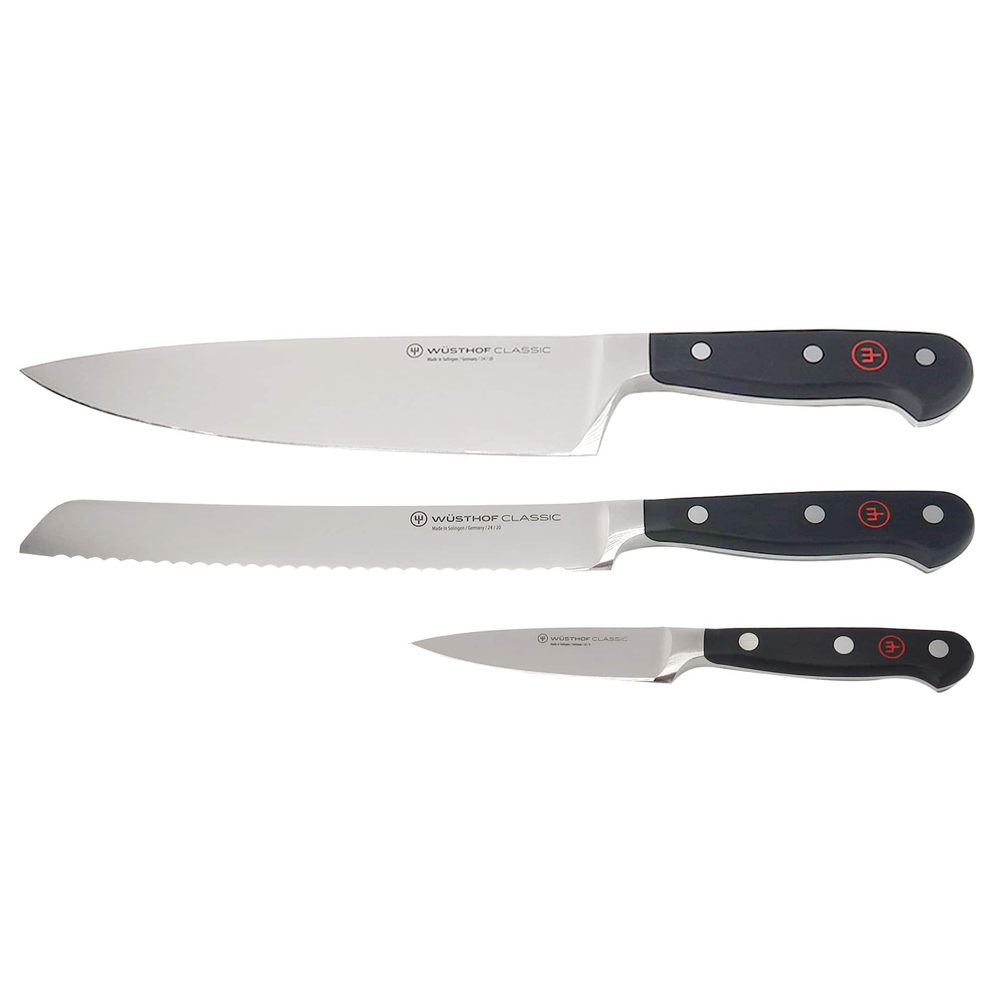 Wusthof - Classic 3-Piece Knife Set – 3.5" Paring, 8" Bread, and Chef’s Knives - Silver