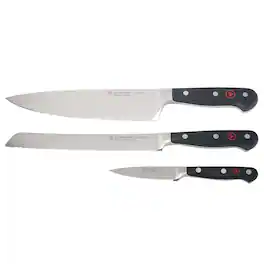 Wusthof - Classic 3-Piece Knife Set – 3.5" Paring, 8" Bread, and Chef’s Knives - Silver