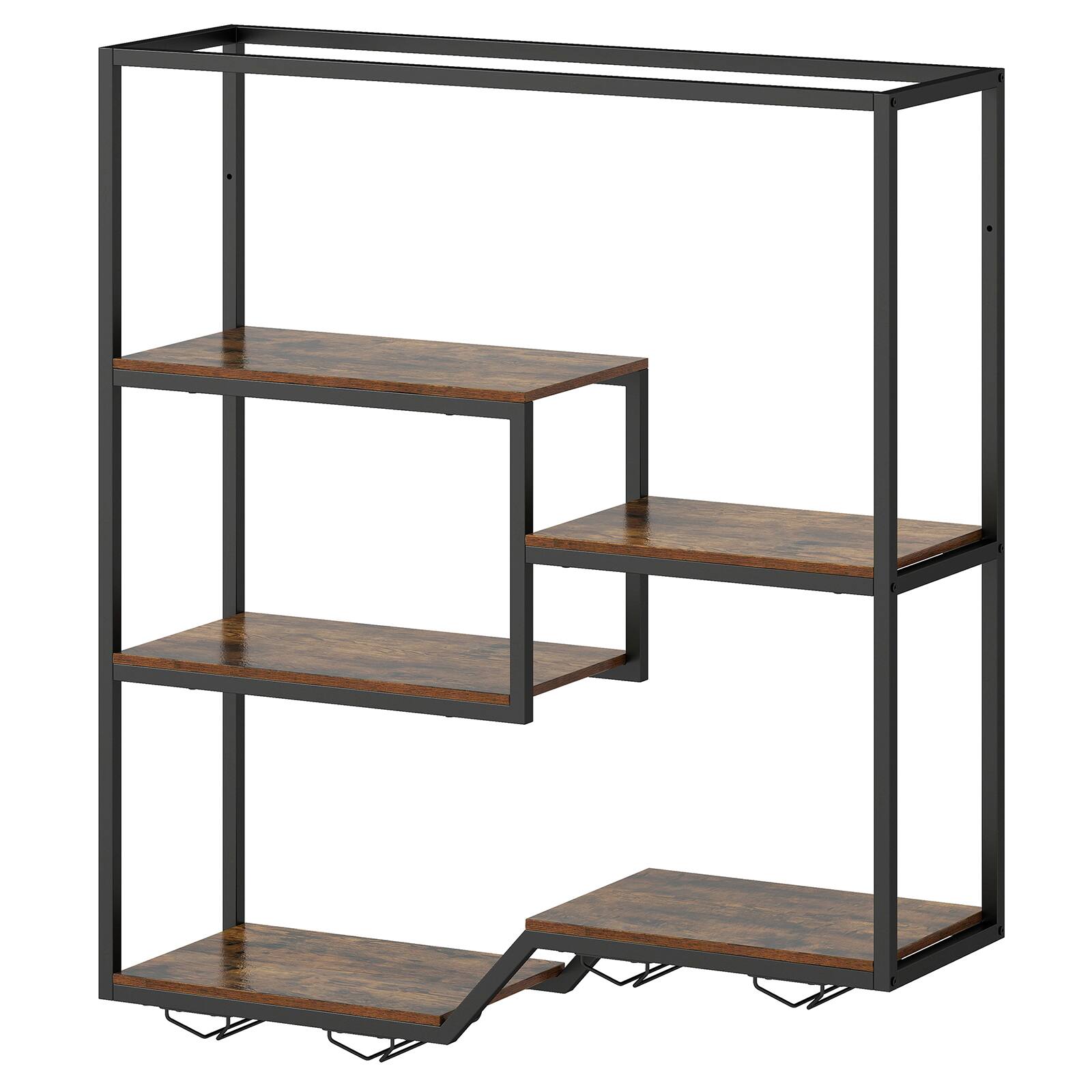 Alt View 8. Gymax - Gymax Wall Mounted Wine Rack 6-Tier Hanging Bar Shelf w/ Bottle Display Shelf - Brown.