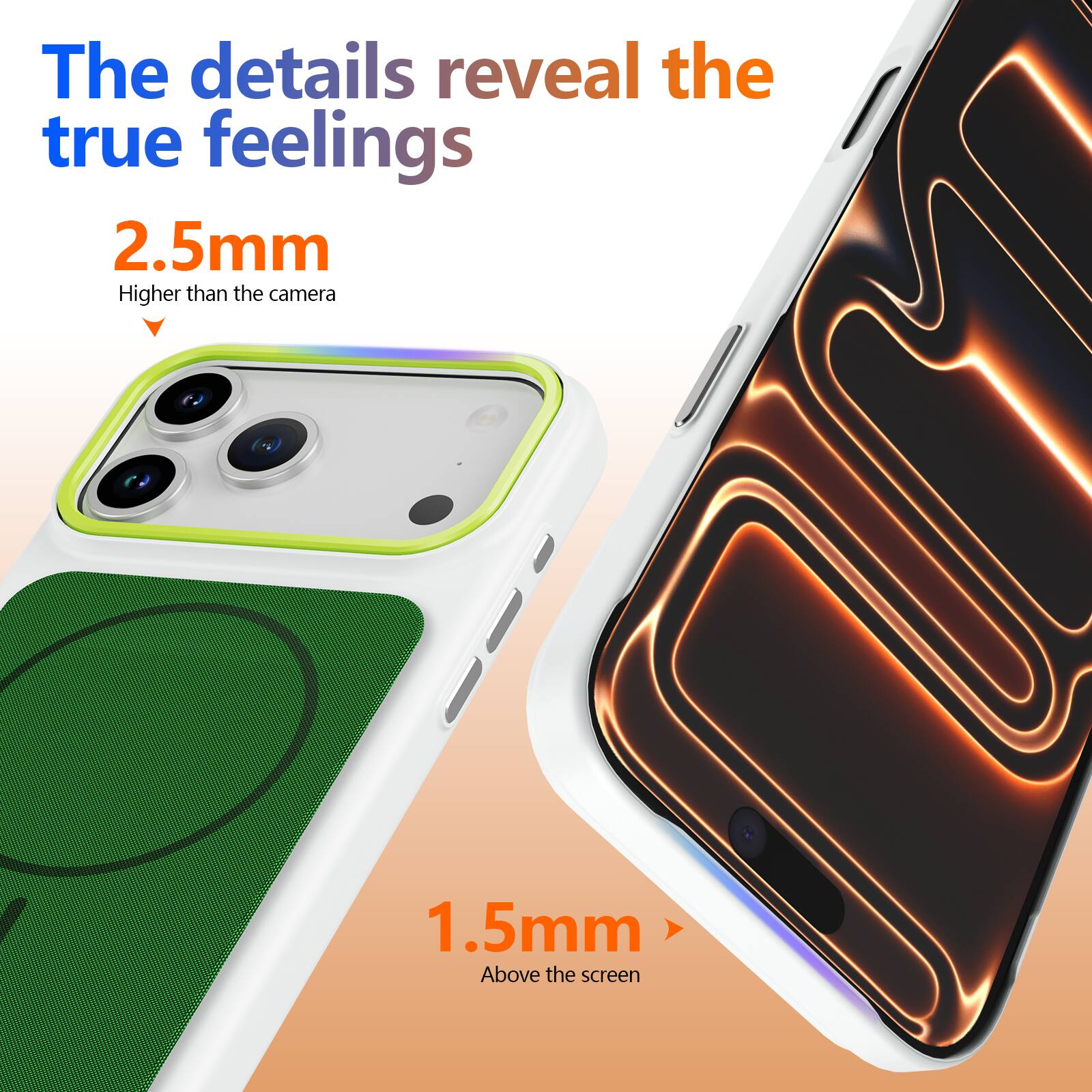 The details reveal the true feelings

2.5mm
Higher than the camera

1.5mm
Above the screen