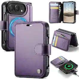 UUCOVER - Magnetic Card Wallet RFID Blocking Case for Apple iPhone Duo Shockproof Leather Compatible with MagSafe Hinge Cover - Purple