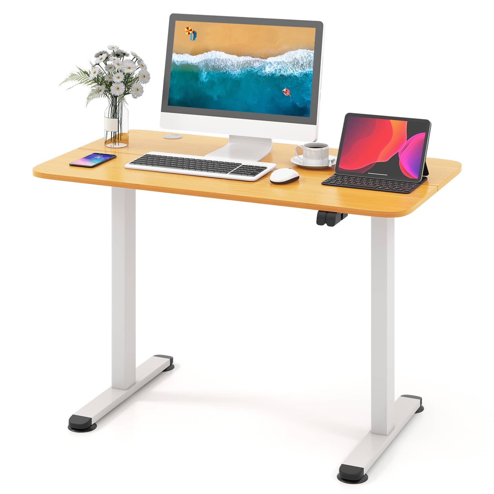Costway - Electric Standing Desk Height Adjustable Sit to Stand Computer Workstation Home Office - Natural