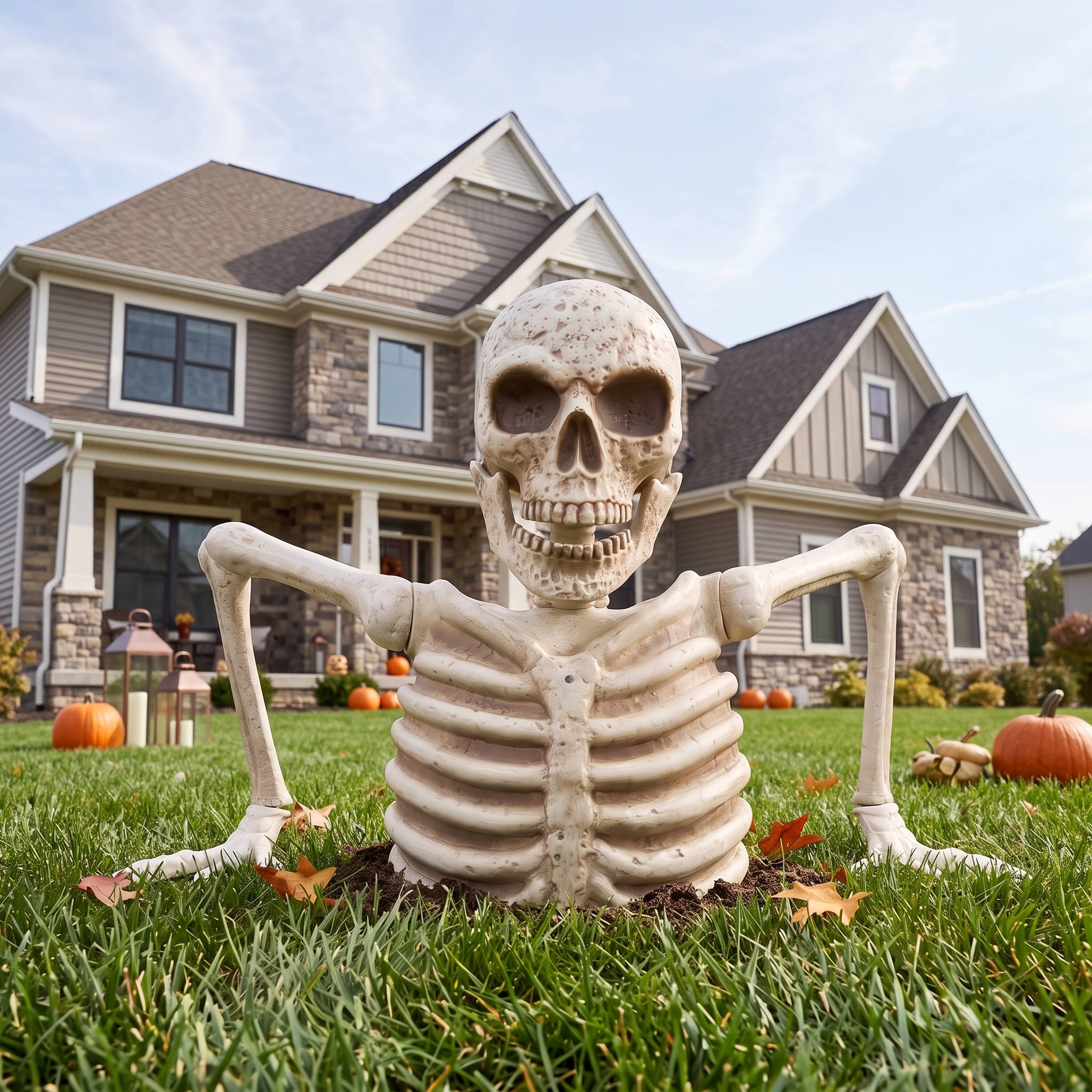 Alt View 3. Joyfy - 39.6'' Halloween Animatronics Decorations, Giant Groundbreaker Skeleton Props with IR Sensor & Timer for Outdoor Decor - White.