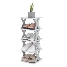 Unique Bargains - 5-Tier Plastic Shoe Rack, Vertical Stackable Folding Narrow Shelf for Closet Entryway Garage - Gray/White
