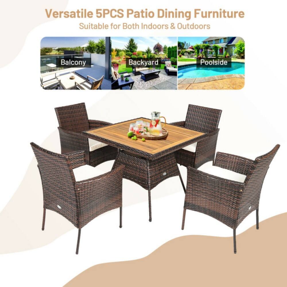 Versatile 5PCS Patio Dining Furniture  
Suitable for Both Indoors & Outdoors  

Balcony  
Backyard  
Poolside