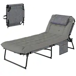 Outsunny - Chaise Lounge Pool Chair with 4-level Reclining Back, Cushion, Side Pocket - Gray
