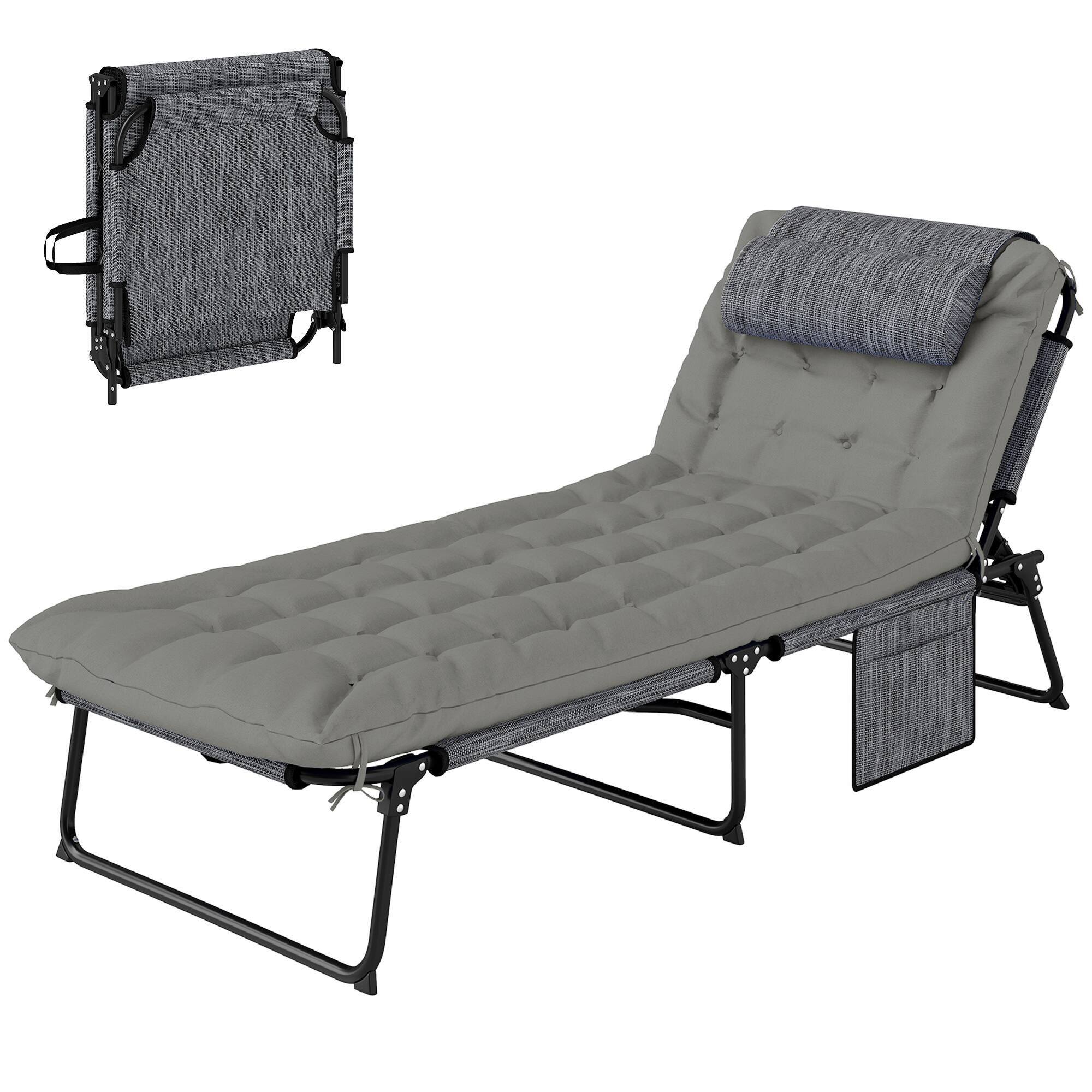 Front. Outsunny - Chaise Lounge Pool Chair with 4-level Reclining Back, Cushion, Side Pocket - Gray.