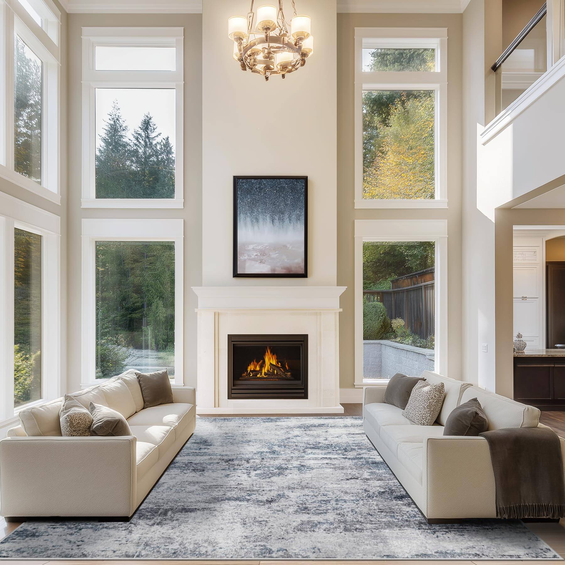 Front. Stylel Star - 8x10 Area Rugs Living Room Rug Washable Abstract Large Dining Bedroom Carpet Non Slip Indoor Modern Home Office Blue ... - Blue/Grey.