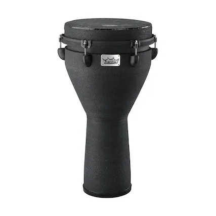 Front. Remo - 12-inch Djembe Drum - Black Earth Finish - Acousticon Shell and Skyndeep Head.