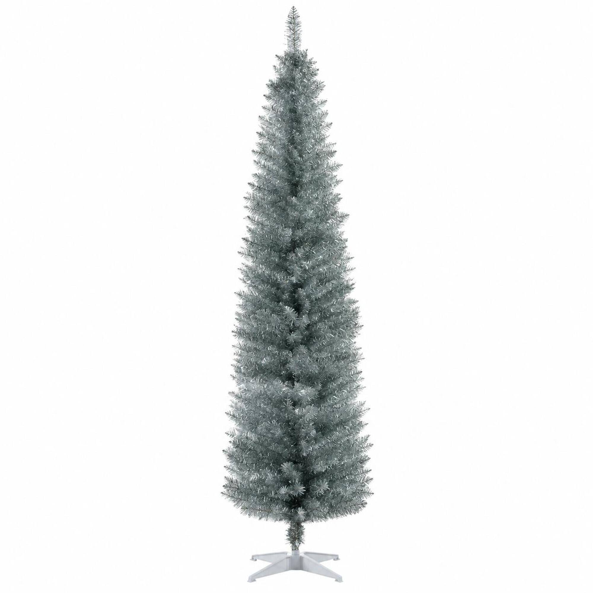 Front. RYHNUYNE - Pencil Artificial Christmas Tree With 499 Realistic Tips, Plastic Stand Easy Setup Slim Decorated Holiday Decor - Silver.