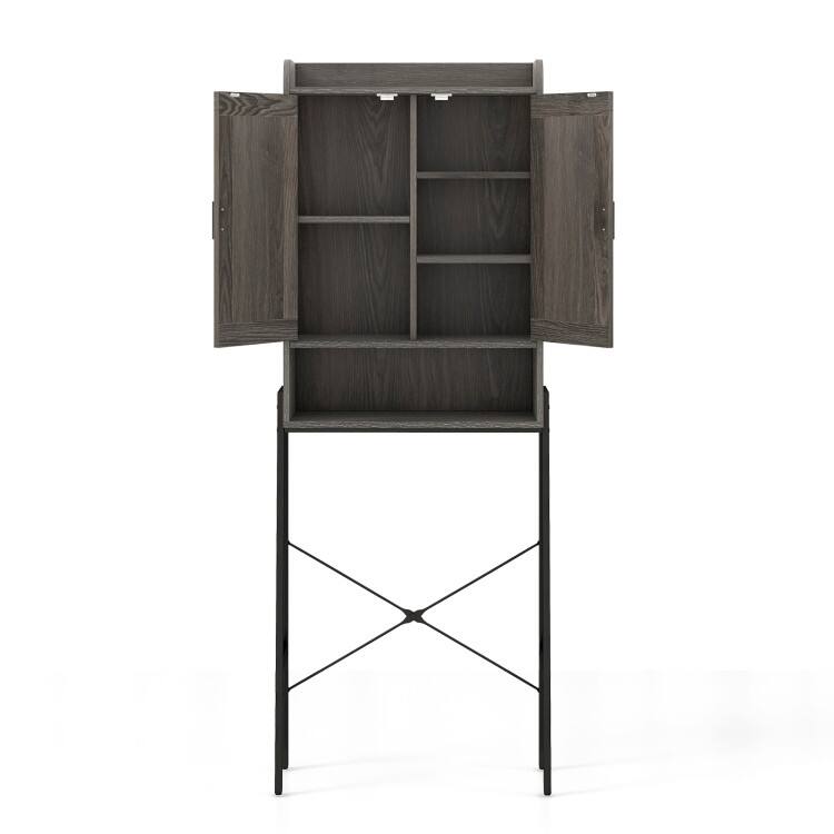 Front. SlickBlue - Over Toilet Storage Cabinet with Double Doors, Space-Saving Bathroom Organizer - Grey.