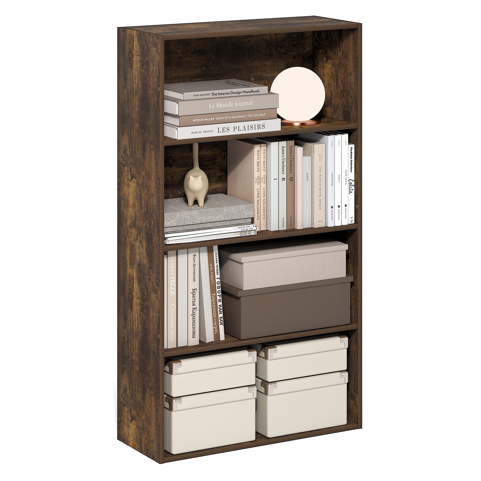 Furinno - JAYA Book Shelf, 4-Tier Book Shelf, Bookcase with Open Shelving, Standing Bookshelf, 9.5 x 23.6 x 41.9 - Amber Pine