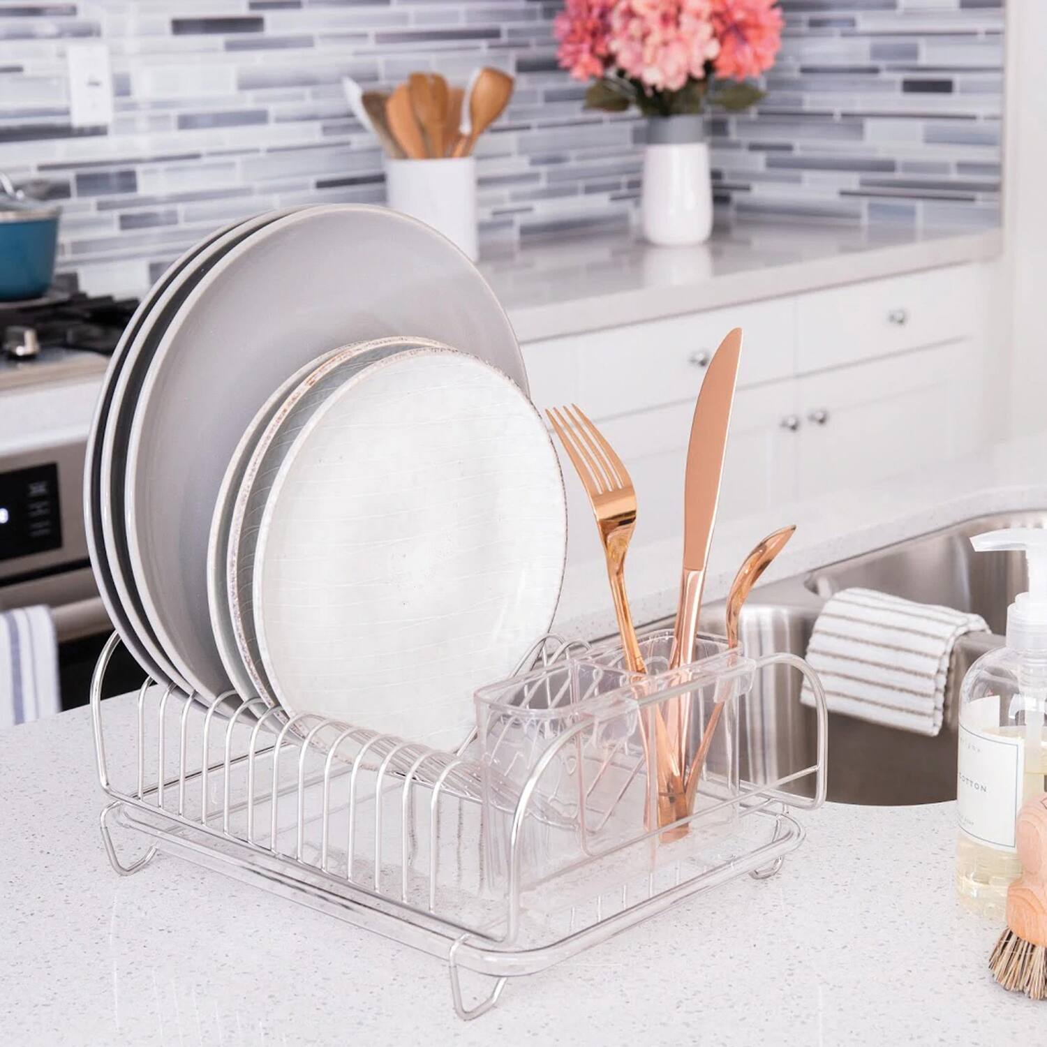 Back. Better Houseware - 3-Piece Compact Dish Drainer Set - Stainless Steel.