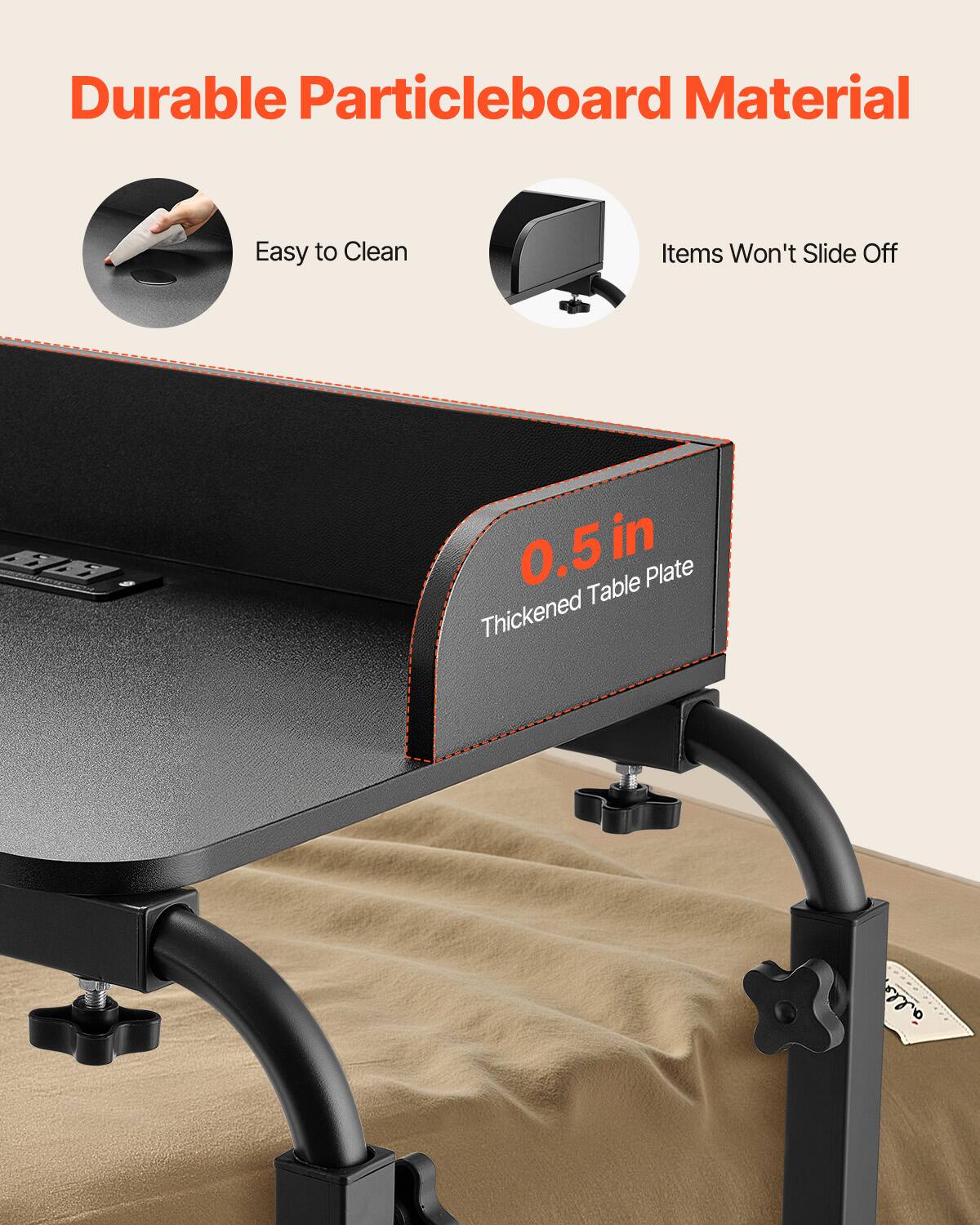 Durable Particleboard Material

- Easy to Clean
- Items Won't Slide Off

0.5 in Thickened Table Plate