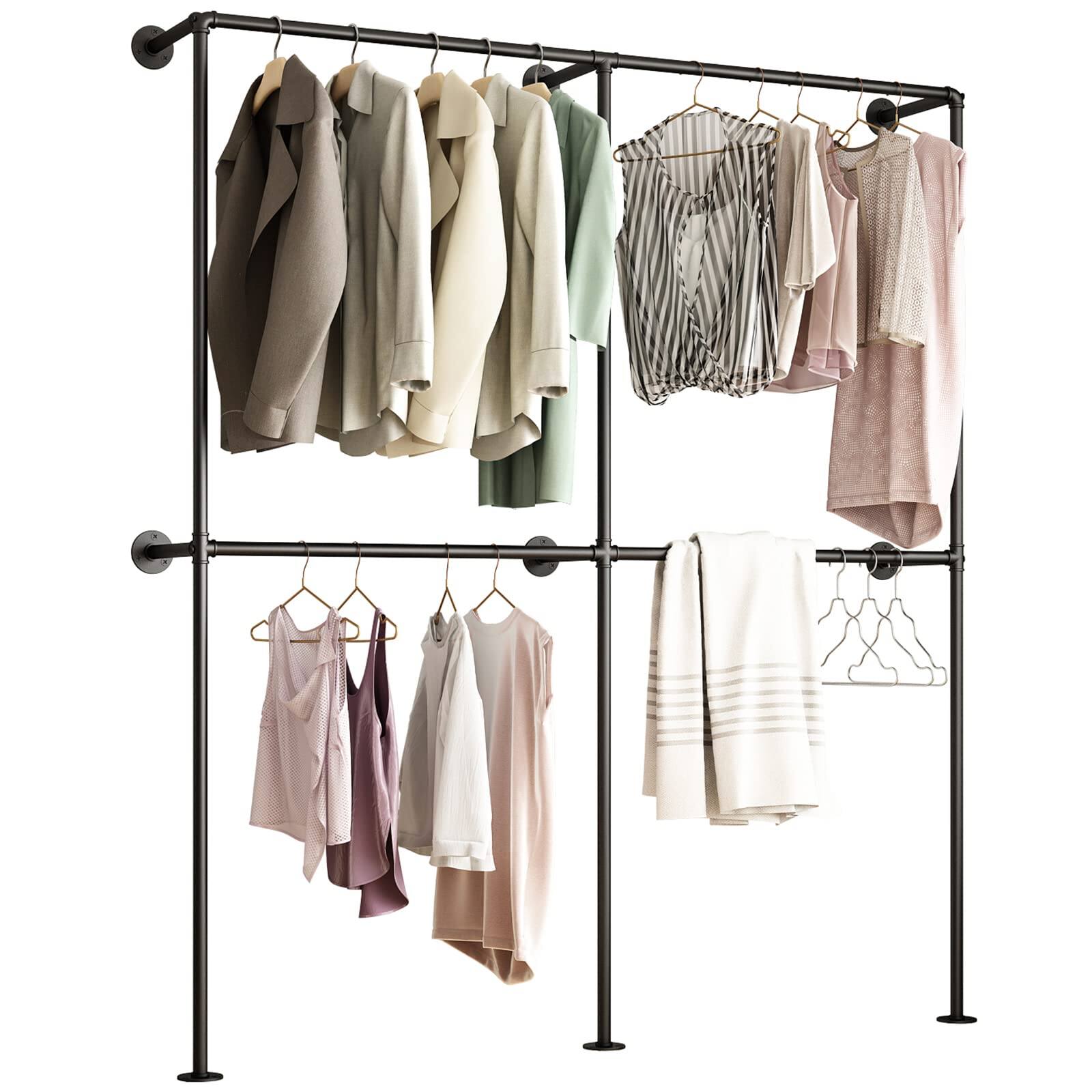 Alt View 3. Refined Abode Design - Industrial Pipe Clothing Rack Wall Mounted Clothes Racks With Double Hanging Rods For Closet Storage() - 47"L.