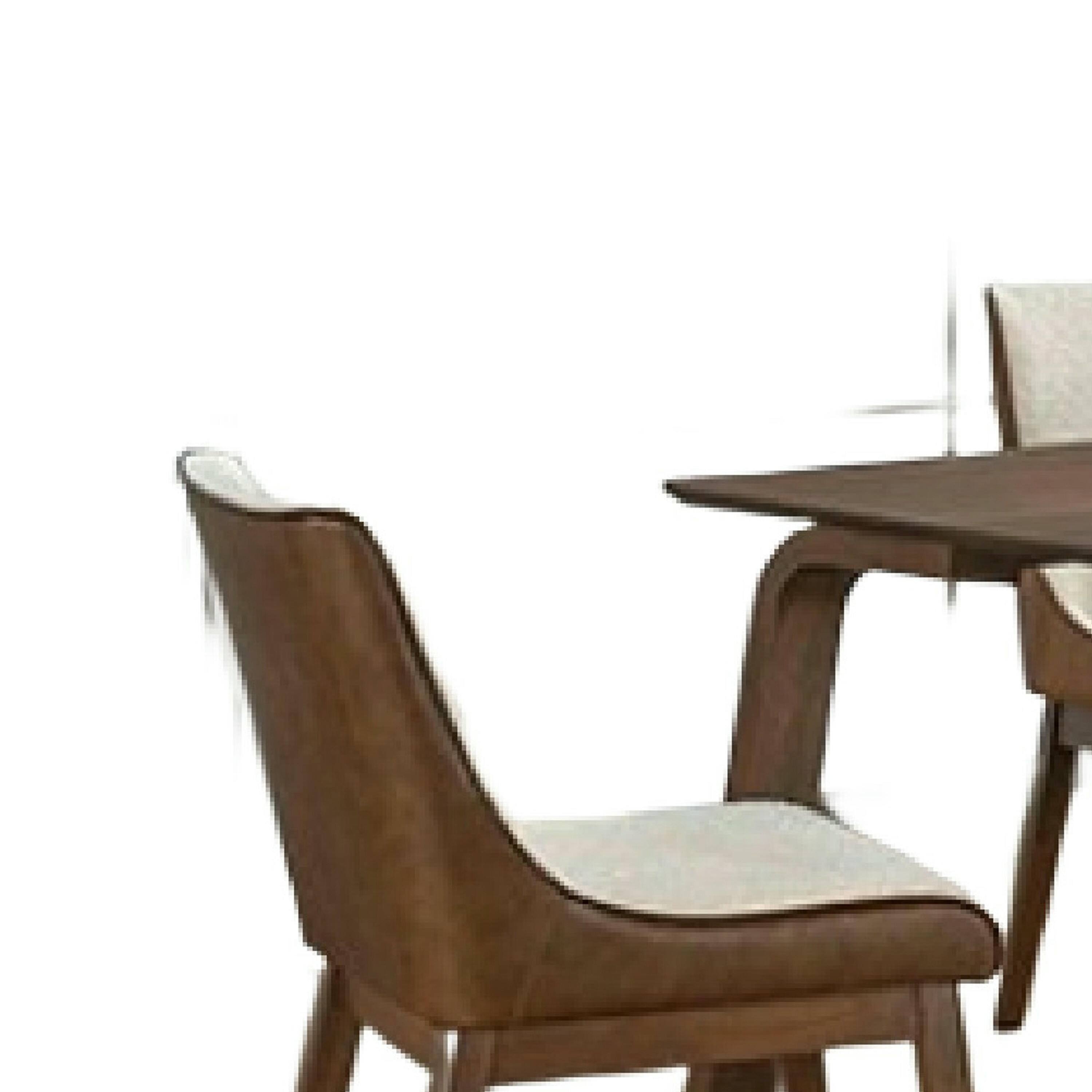 Alt View 2. Manhattan Lane - Iken 5pc Dining Table Set, 4 Cream Fabric Chairs, Tapered Legs, Brown Wood - Walnut Brown, Cream.
