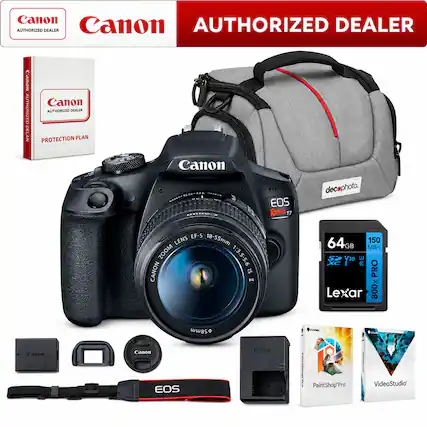 Canon AUTHORIZED DEALER
Canon AUTHORIZED DEALER
Canon AUTHORIZED DEALER
Canon AUTHORIZED DEALER PROTECTION PLAN
Canon EOS REBEL T7
EF-S LENS 18-55mm ZOOM 1:3.5-5.6 CANON IS II
64GB 150 MB/s SP V30 W XC I & PRO Lexar 800
58mm
Canon EOS
PaintShop Pro
VideoStudio