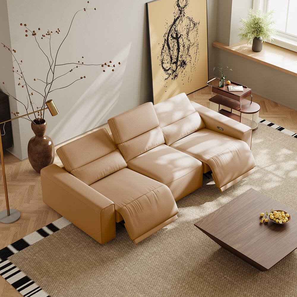Left. POVISON - 108.65" Power Reclining Sofa Modular Recliner Couch, Electric Sectional Recliner Sofa, Power Outlet,Khaki - Khaki Sustainable Leather.