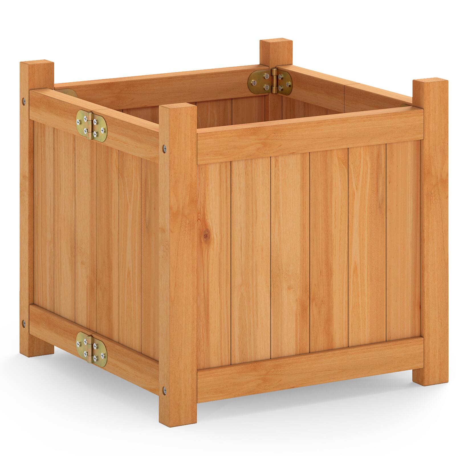 Costway 1 PCS 15 Inch Wooden Planting Box, Outdoor Folding Square ...