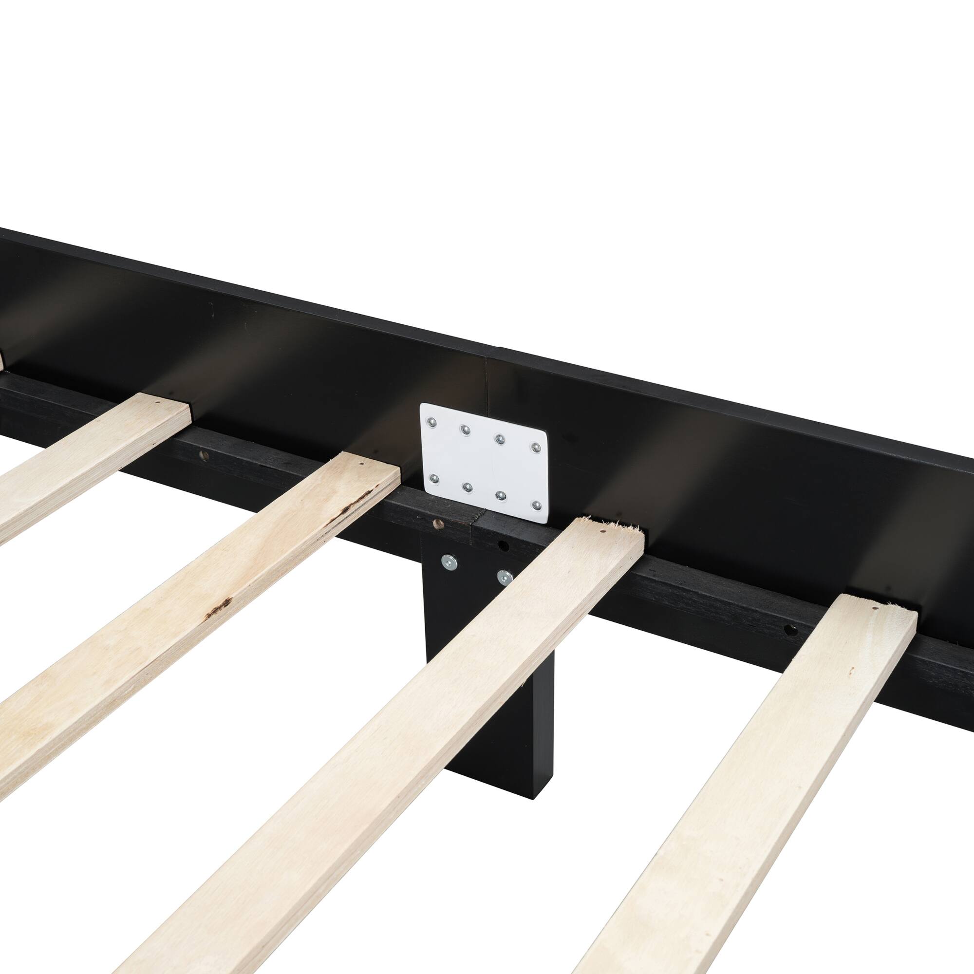 Alt View 4. GOODSILO - Vintage Rattan Headboard Queen Size Platform Bed Frame with Wooden Slat Support - Black.