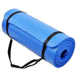 Signature Fitness - 1" Extra Thick Exercise Fitness Yoga Mat w/ Carry Strap - Blue