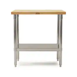John Boos - Maple Wood Top Work Table with Adjustable Lower Shelf, 36 x 24 x 1.5" - maple wood grain, metal