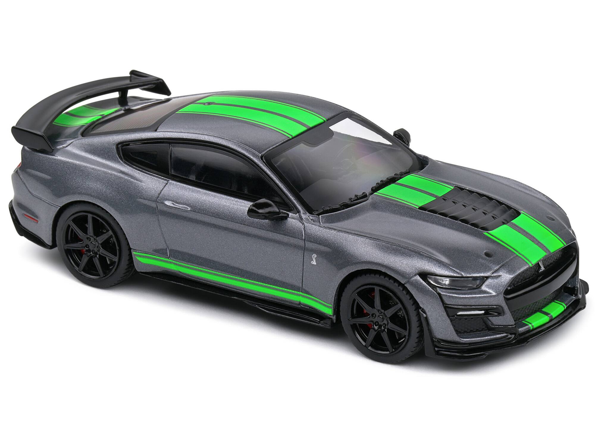 Alt View 1. Solido - Shelby Mustang GT500 Fast Track Gray Metallic with Neon Green Stripes 1/43 Diecast Model Car by Solido - Gray Metallic With Neon Green.