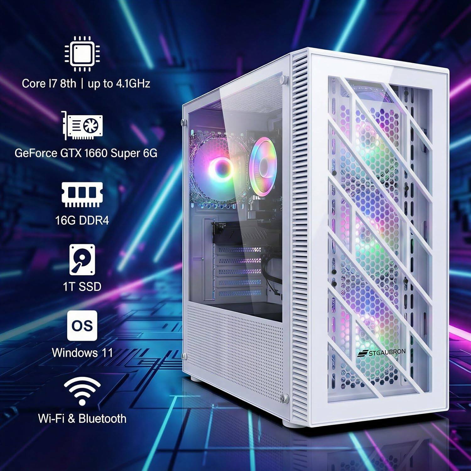 Core i7 8th | up to 4.1GHz  
GeForce GTX 1660 Super 6G  
16G DDR4  
1T SSD  
OS: Windows 11  
Wi-Fi & Bluetooth