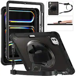 UUCOVER - Built-in Screen Protector Case for iPad Pro 11-inch M5/M4 (2025/2024),Shockproof TPU+PC Case Stand Cover+Shoulder Strap - Black