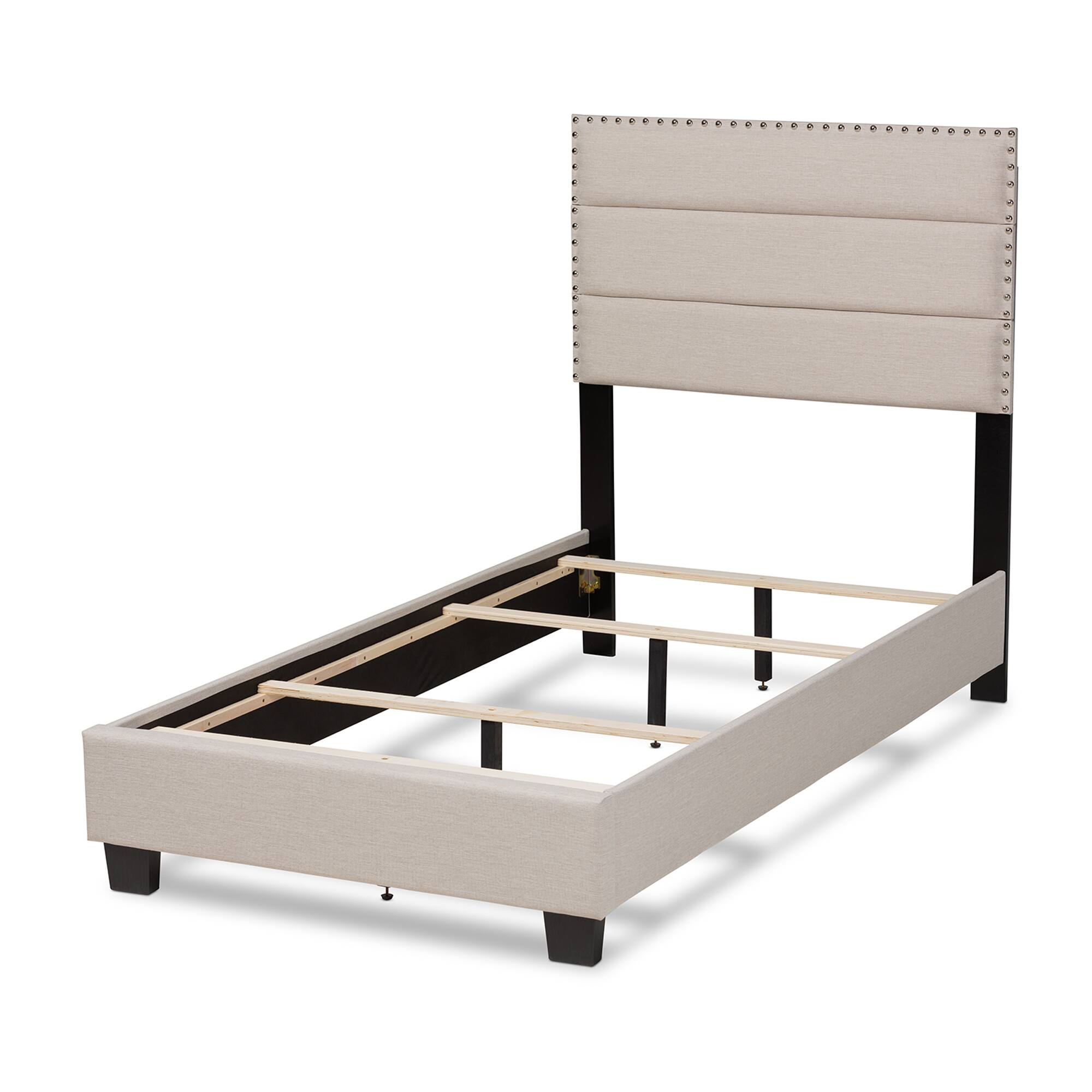 Left. Baxton Studio - Ansa Modern and Contemporary Fabric Upholstered Bed - Beige/Black.
