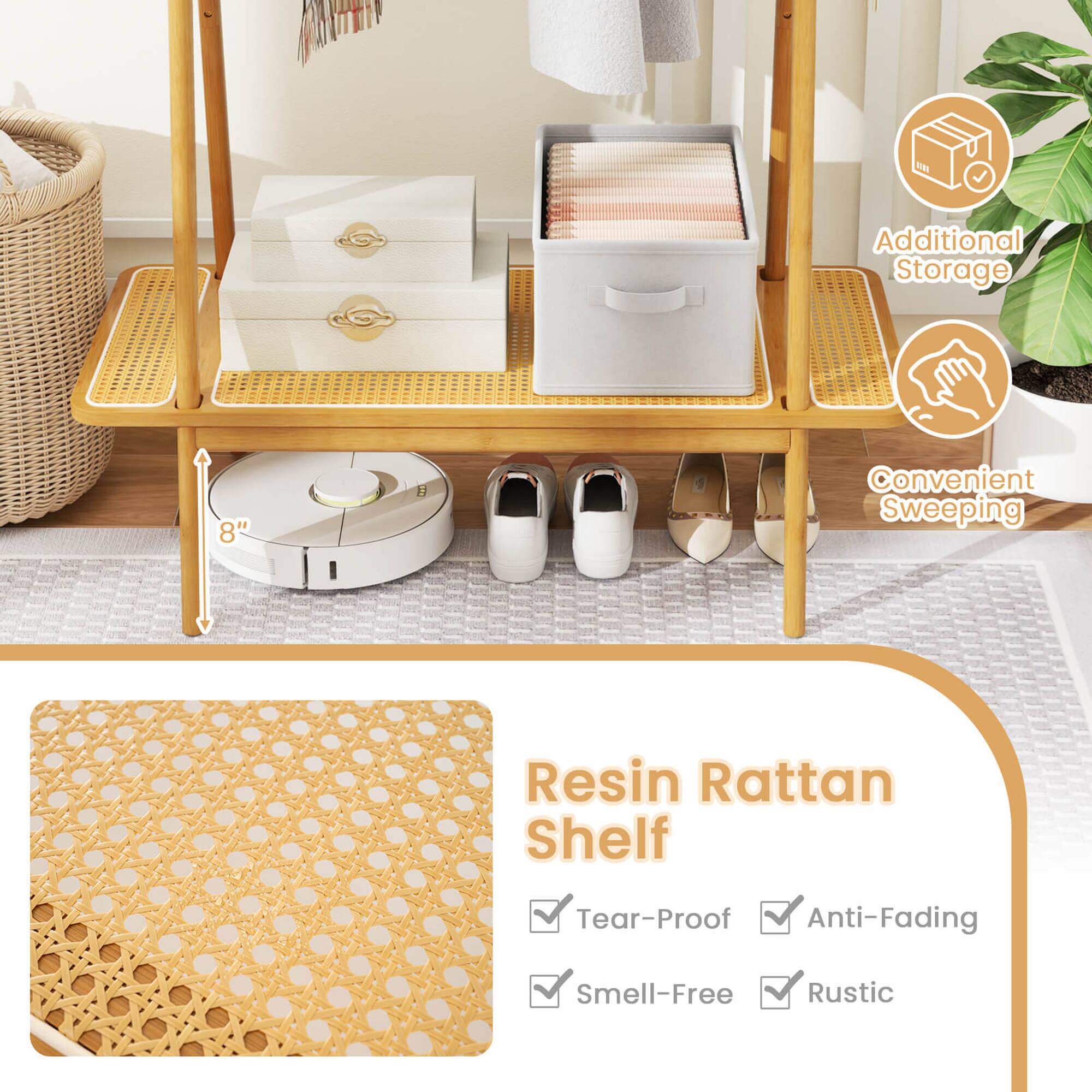 Resin Rattan Shelf, Additional Storage, Convenient Sweeping, Tear-Proof, Anti-Fading, Smell-Free, Rustic