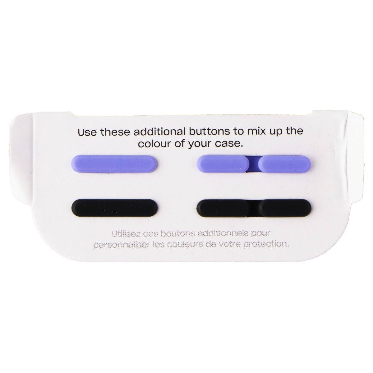Use these additional buttons to mix up the colour of your case.  
Utilisez ces boutons additionnels pour personnaliser les couleurs de votre protection.