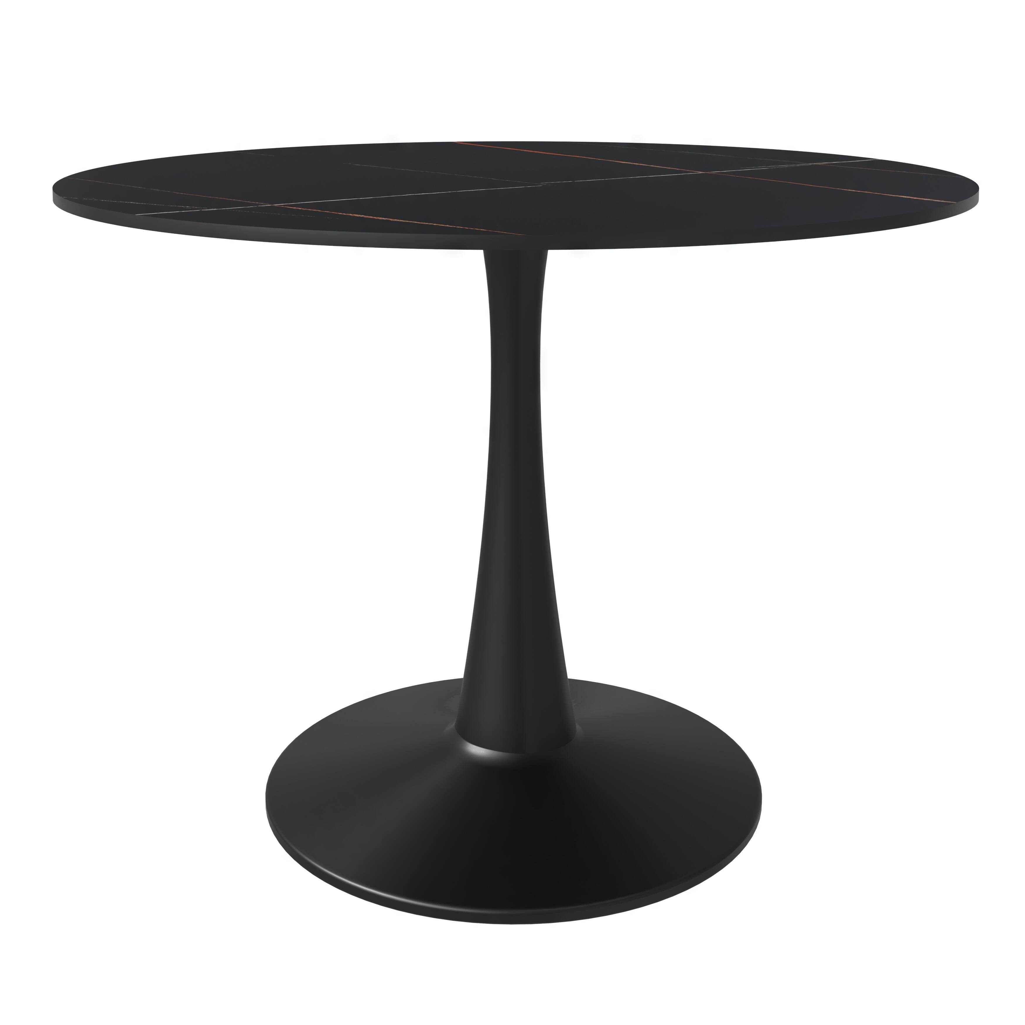 Alt View 2. LeisureMod - Bristol 40" Minimalist Round Pedestal Dining Table - Space-Saving Kitchen Table with Powder-Coated Steel Base - Stone - Black.