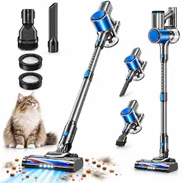 AMUMU - Cordless Vacuum Cleaner Stick Vacuum Floor Carpet Pet 4-in-1 Lightweight Handheld Vacuum with LED Brush 60 Min Runtime - Gray
