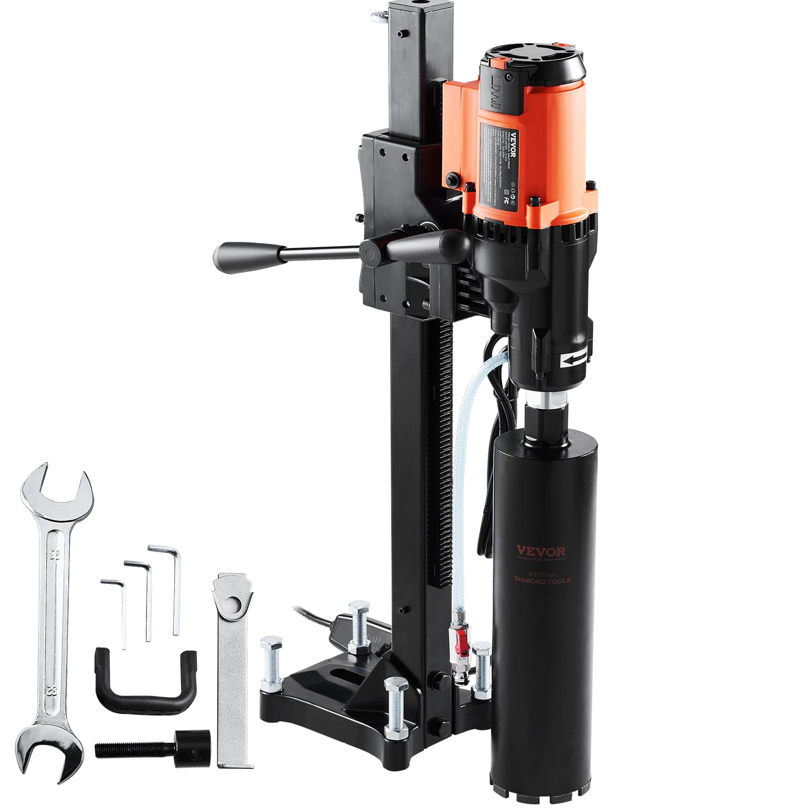 VEVOR - Diamond Core Drilling Machine, 8in Wet&Dry Concrete Core Drill Rig with Stand, 750RPM Speed & 1-1/4" 5/8" Thread - Black;Orange