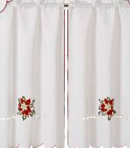 Left. Kate Aurora - Kate Aurora Holiday Collection Rod Pocket Embroidered Poinsettia Christmas 3 Pc Cafe Kitchen Curtain Tier & Valance Set - White.
