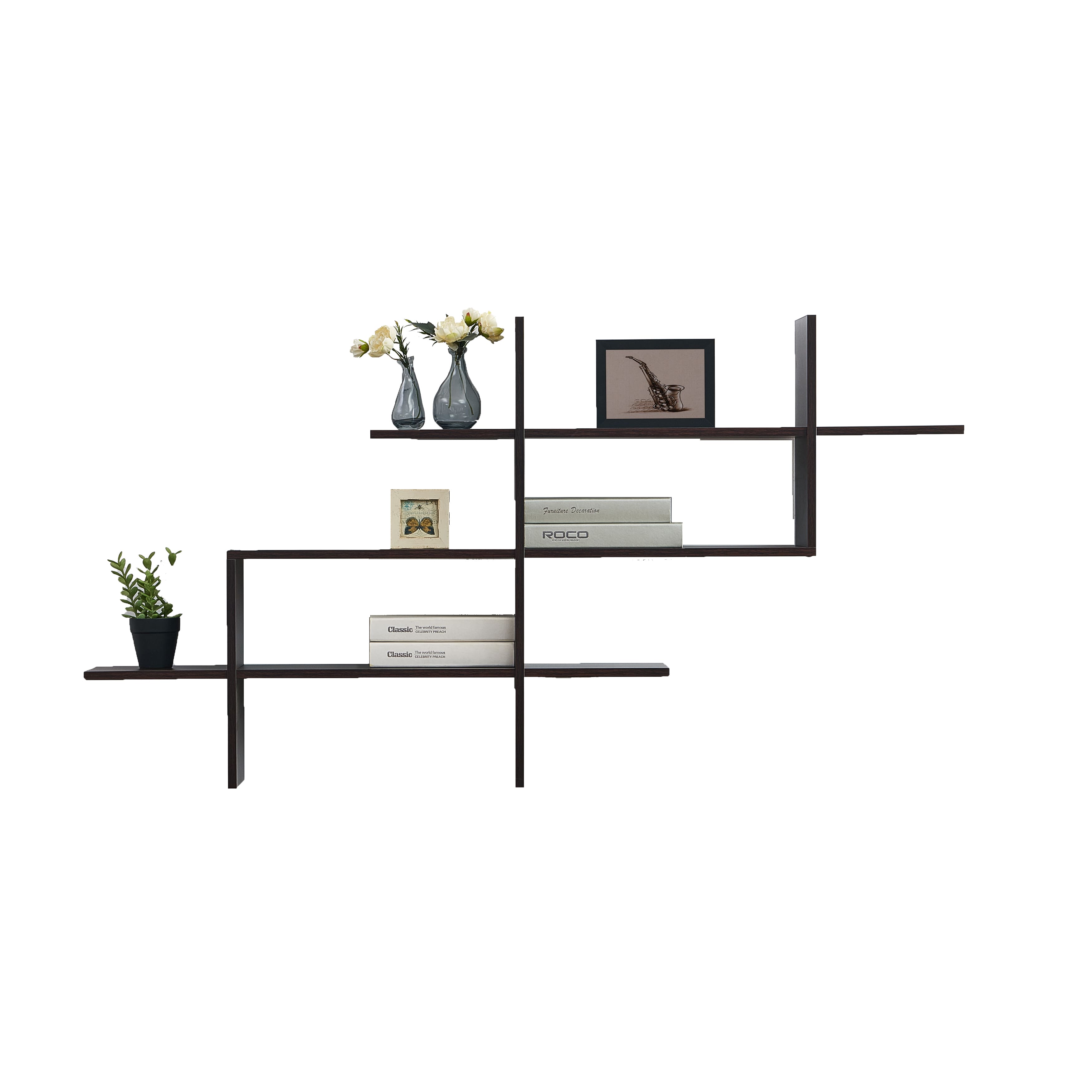 Danya B - Three Tier Asymmetrical Wall Shelf - Walnut