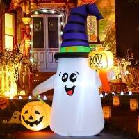 Left. GOOSH Inflatables - GOOSH 5FT Inflatable Halloween Cute Ghost with The Pumpkin and Built-in LEDs - White.