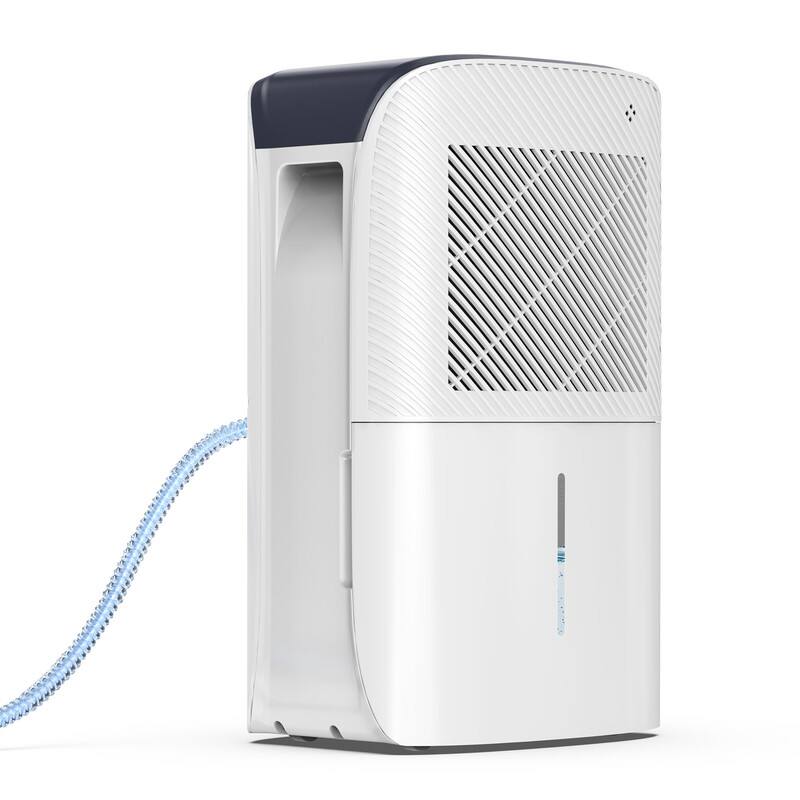 Left. Edendirect - 38 pt. 2000 sq. ft. Portable Dehumidifier in White with 6.55 pt. Bucket, Auto Defrost, Continuous Run, 2-Fan Speeds.