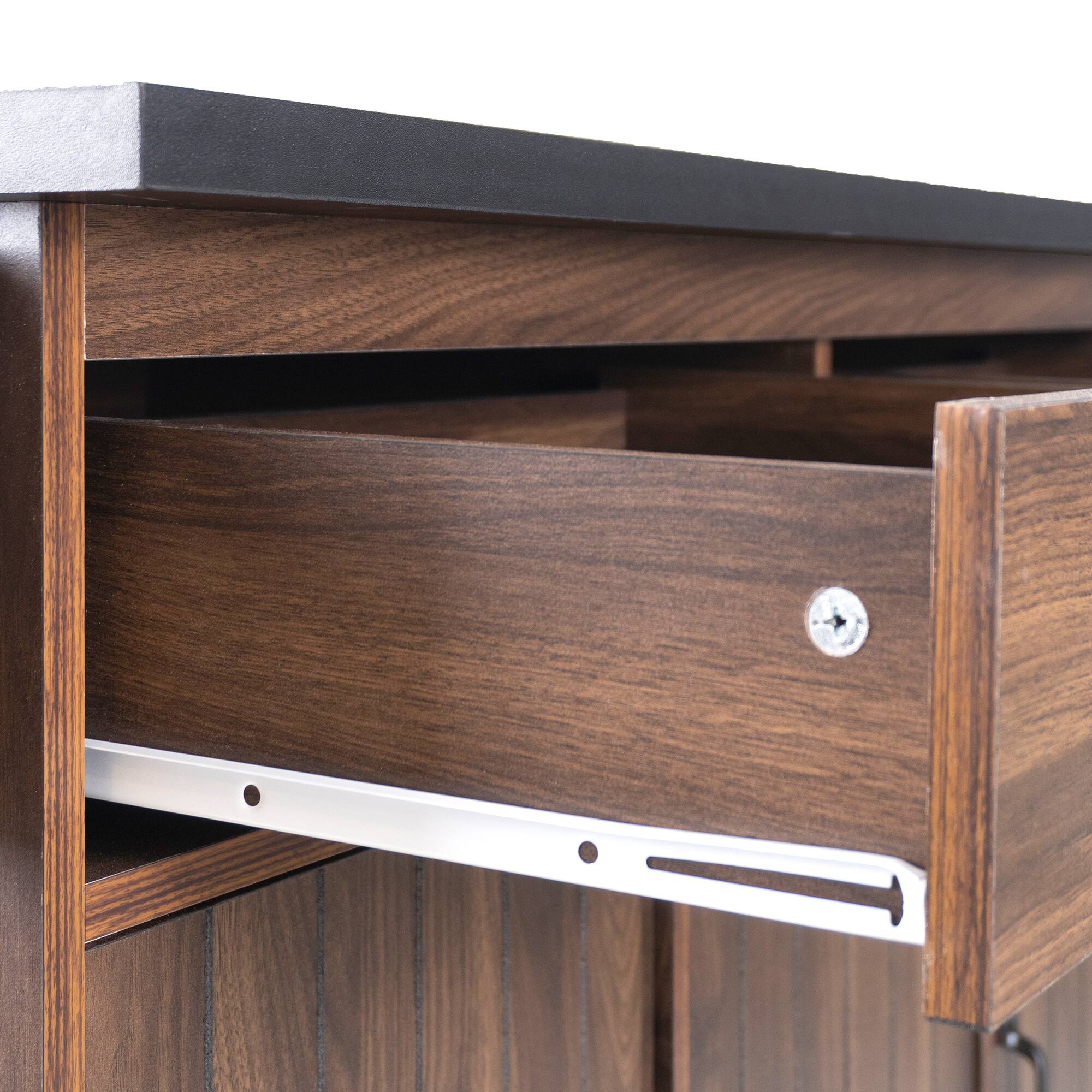 Alt View 2. Forest'nSky - Kitchen Island with Trash Can Storage & Drop Leaf – Rolling Cart with Spice Rack, Towel Rack, Brown - Brown.