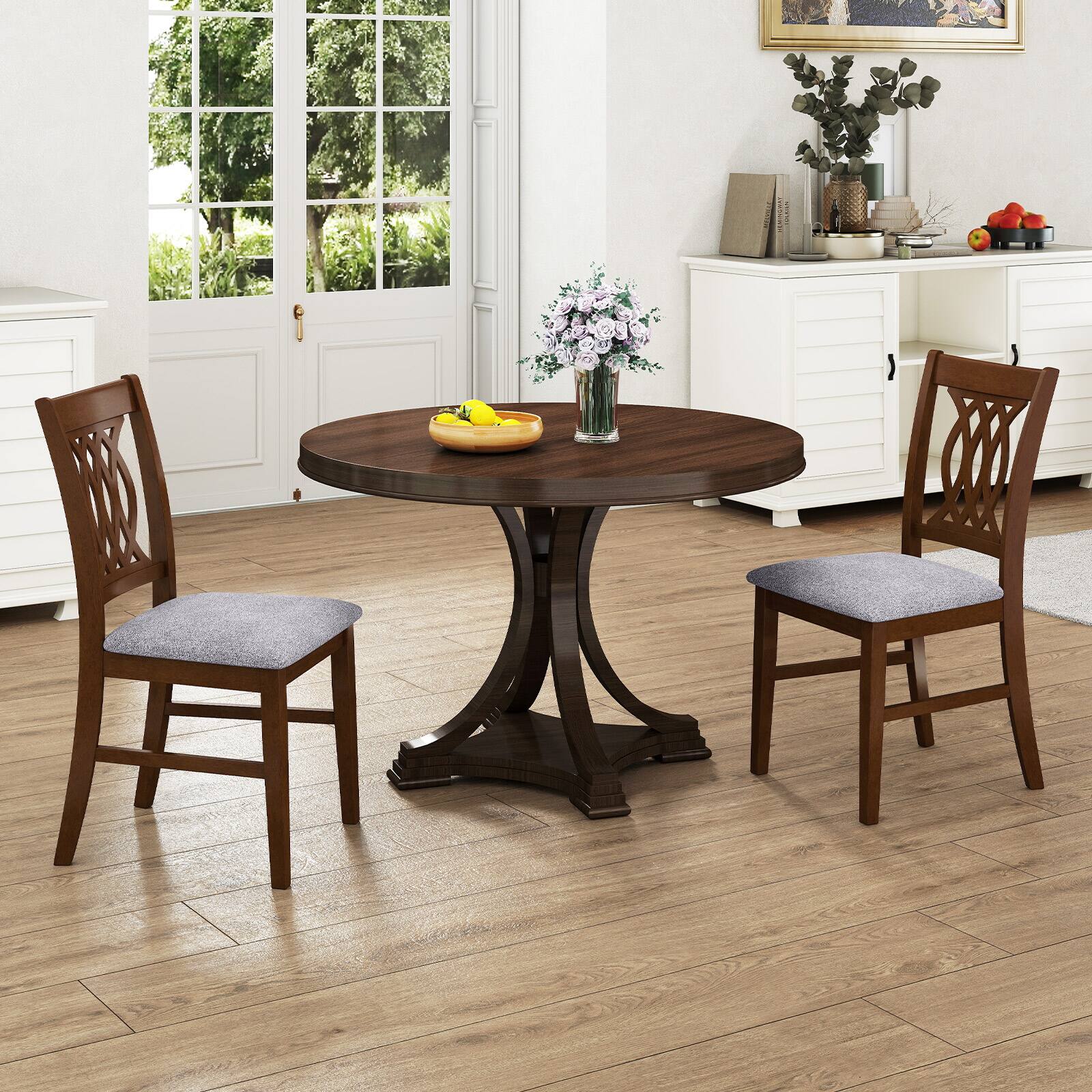 Alt View 7. Gymax - Gymax Dining Chairs Set of 4 w/Padded Seat Hollowed Backrest & Rubber Wood Frame - Brown.