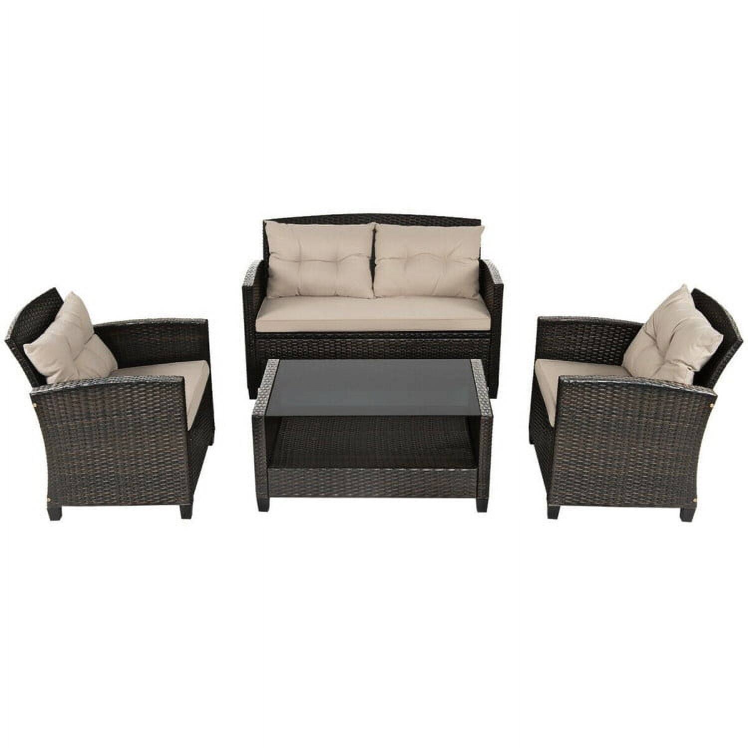 Back. Kadyn - 3 Pcs Outdoor Patio Rattan Conversation Set, Wicker Furniture Sets, Patio Conversation Sets with Seat Cushions-Navy - Beige.