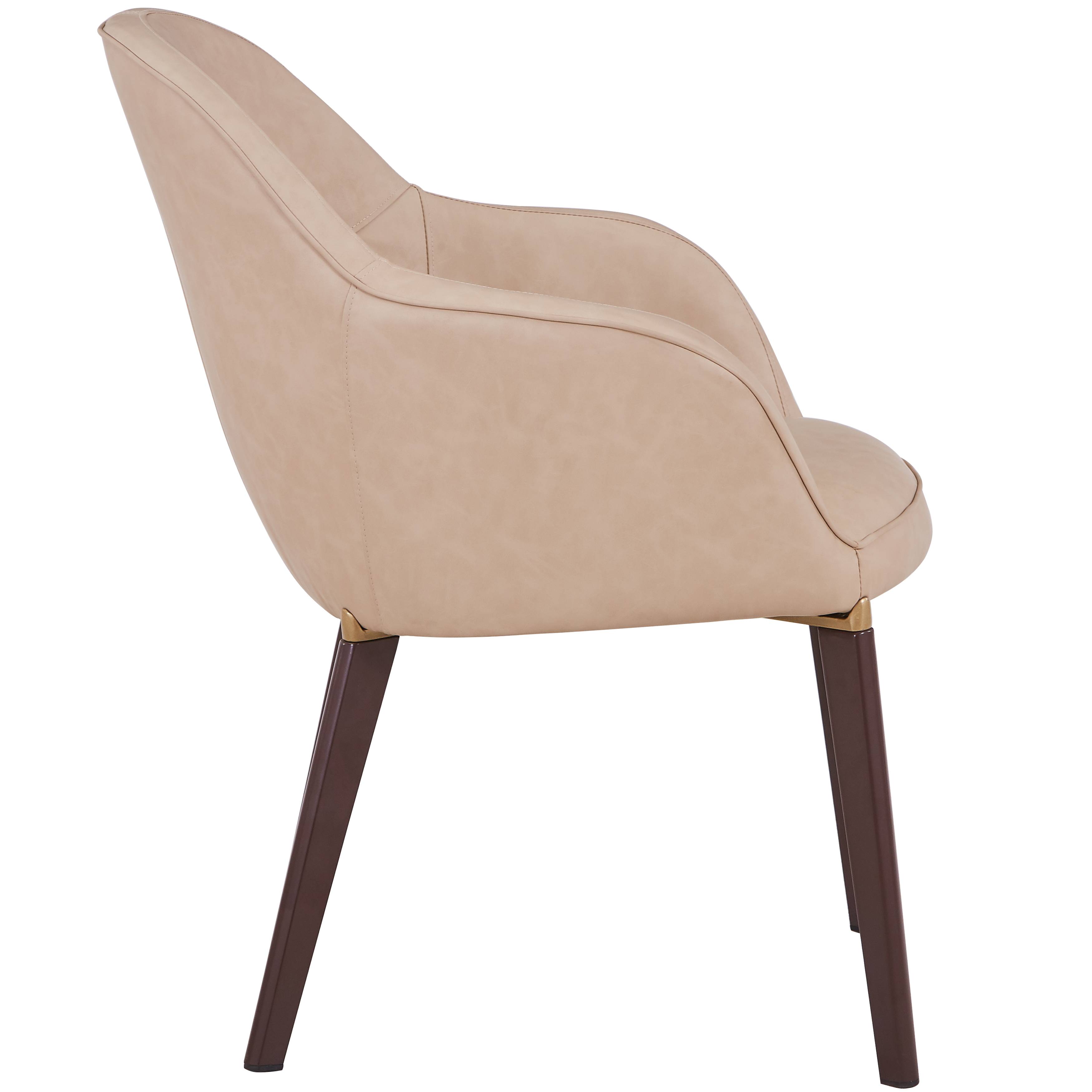 Alt View 3. LeisureMod - Elias Barrel-Back Dining Armchair, Velvet/Leather Accent Chair with Gold Brackets & Wood-Look Legs - Light Taupe.