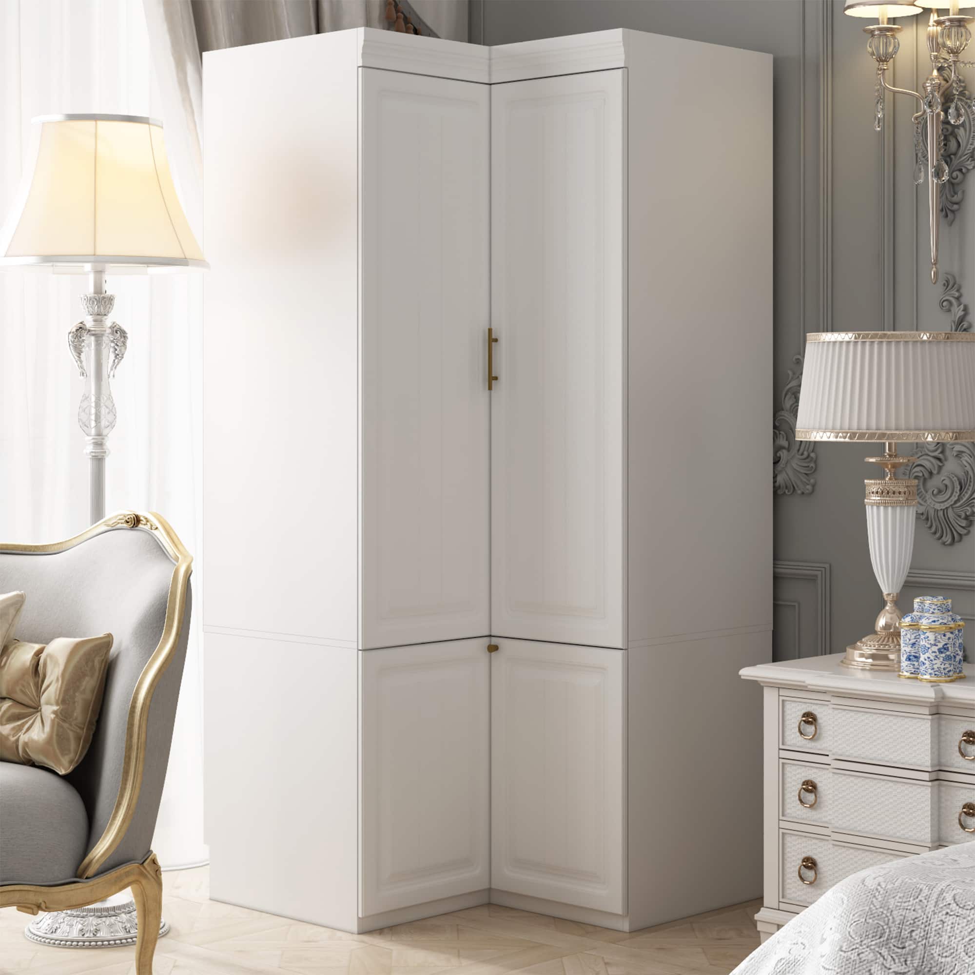 FUFU & GAGA - Space-Saving Corner Wardrobe – Large Capacity Closet for Bedroom Organization - White