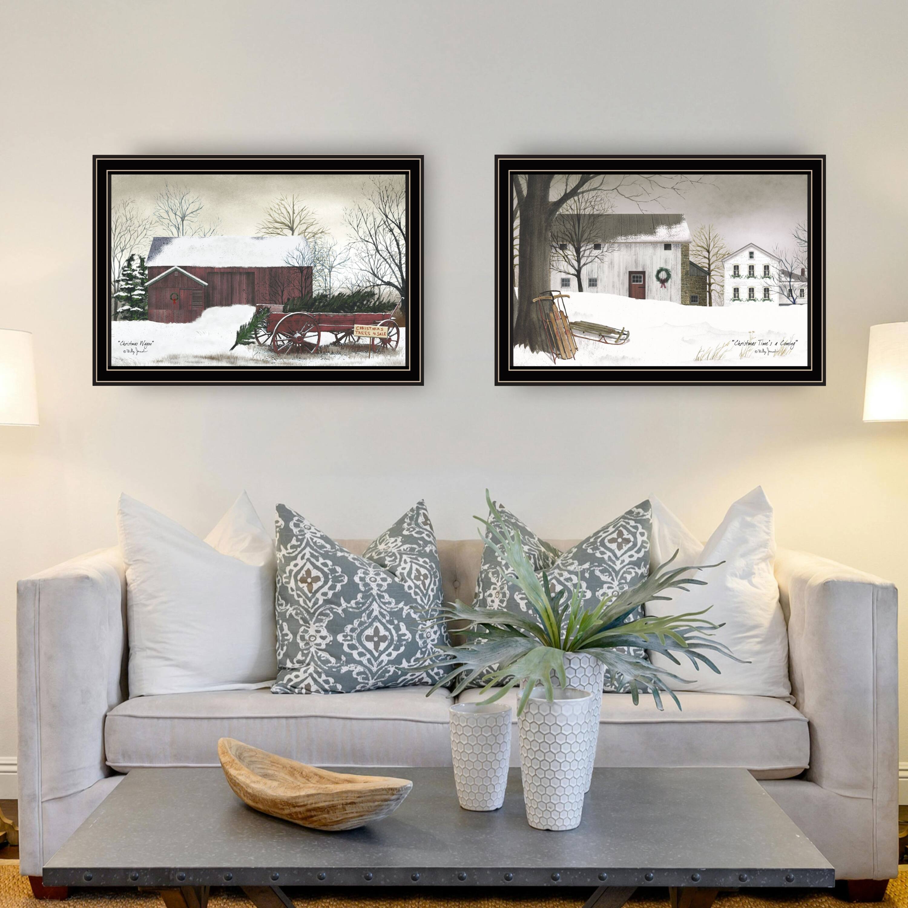 Left. TinyHomie - Decor 4U 2 Piece Christmas Time with Family Black Framed Wall Art Billy Jacobs - white.