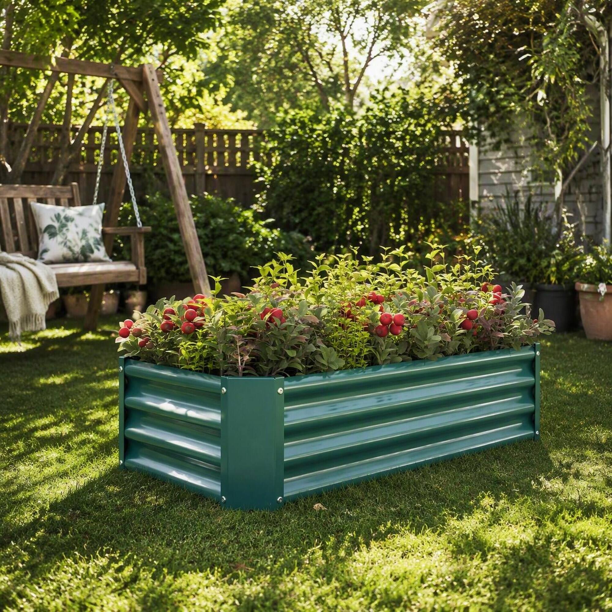 Alt View 2. RYHNUYNE - Raised Garden Bed 4x2x1 ft Galvanized Metal Rectangle Planter for Vegetables Flowers Herbs with Open Bottom - Green.