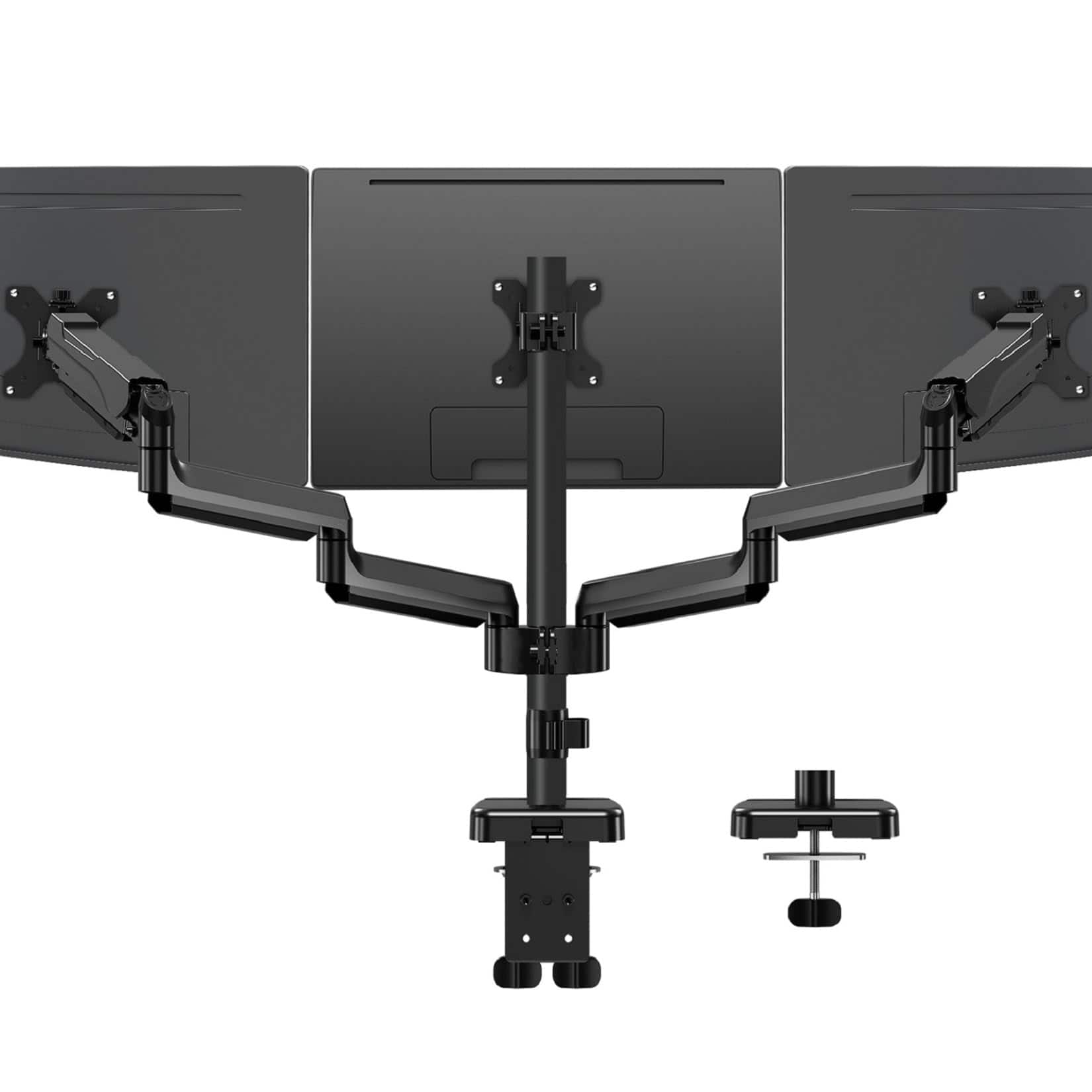 Family - Triple Monitor Mount Full Motion Desk Stand Clamp Grommet - Black, 17-32", 4.4-19.8lbs
