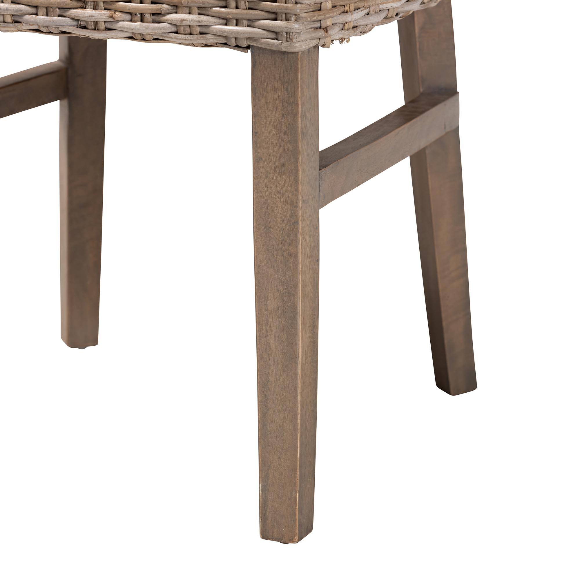 Alt View 2. bali & pari - Enver Modern Bohemian Rattan Wood Dining Chair - Greywashed/Brown.
