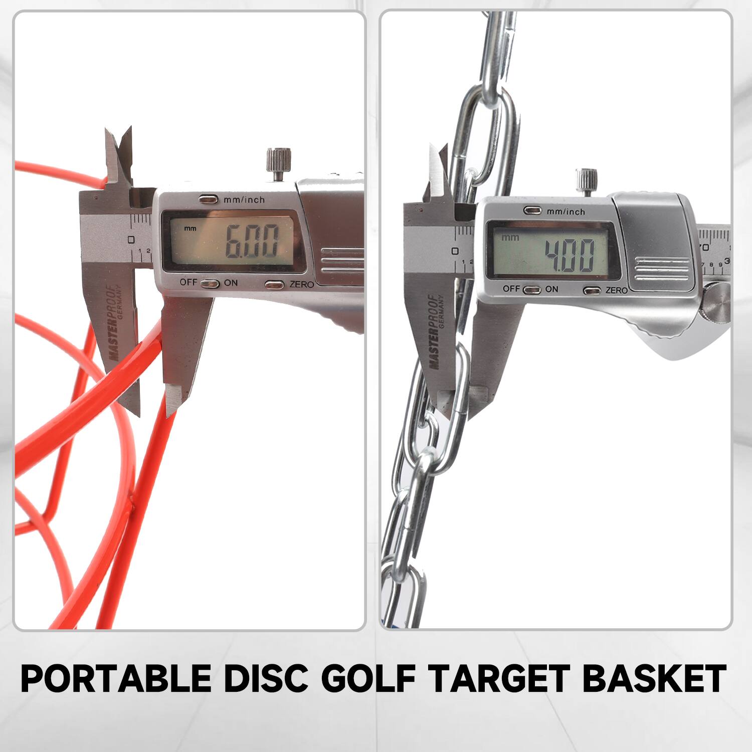 GERMANY MASTERPROOF 2 mm OFF mm/inch 600 ON ZERO
GERMANY MASTERPROOF mm OFF mm/inch 400 ON ZERO
D 3 PORTABLE DISC GOLF TARGET BASKET