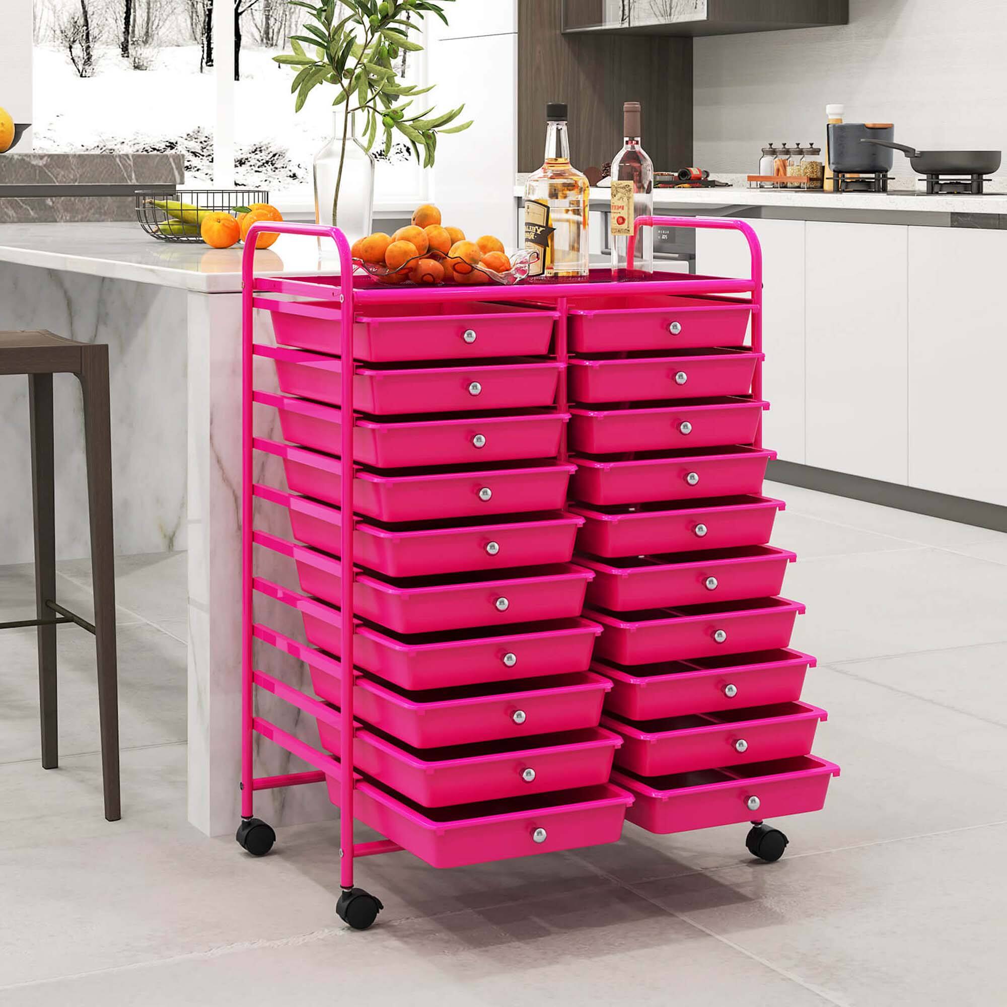 Alt View 3. Costway - Costway 20 Drawers Rolling Storage Cart Art Craft Organizer on Wheels Multipurpose - Hot Pink.